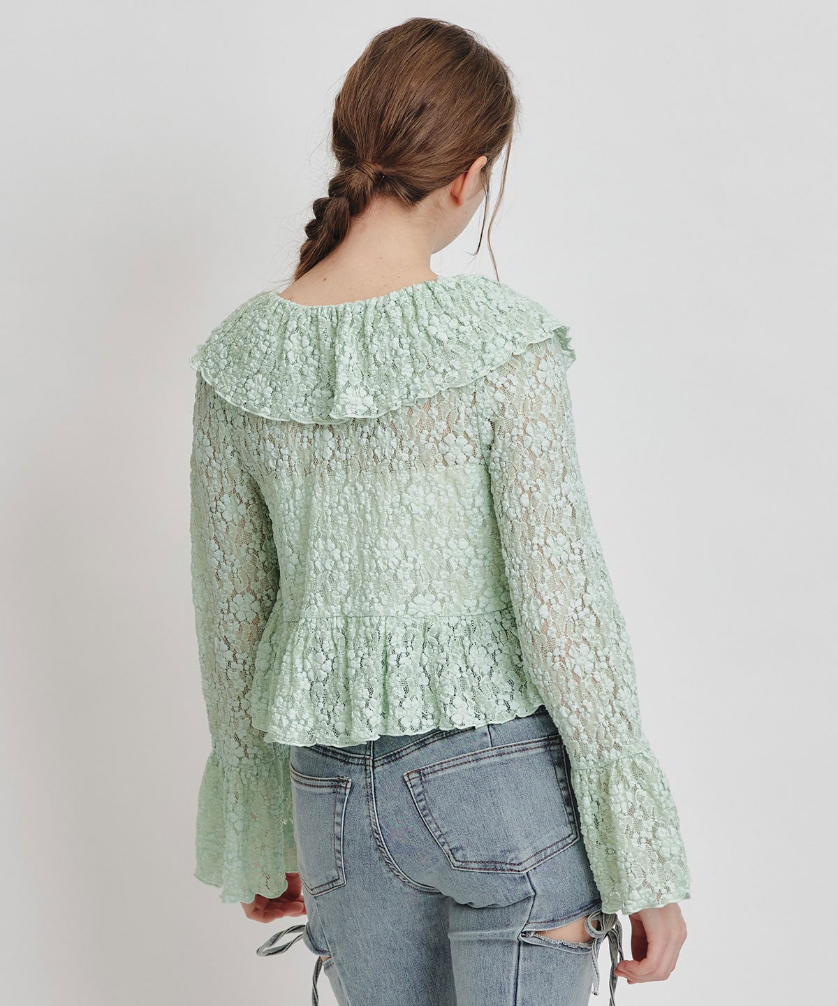 レースフリルカラーショートカーディガン