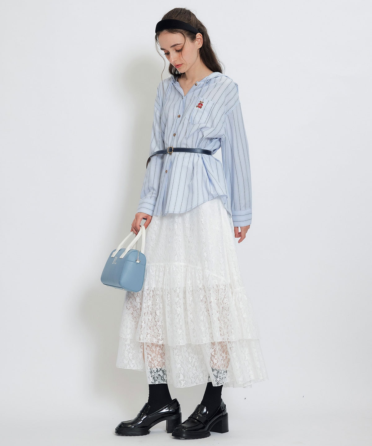 スリットレースフレアロングスカート