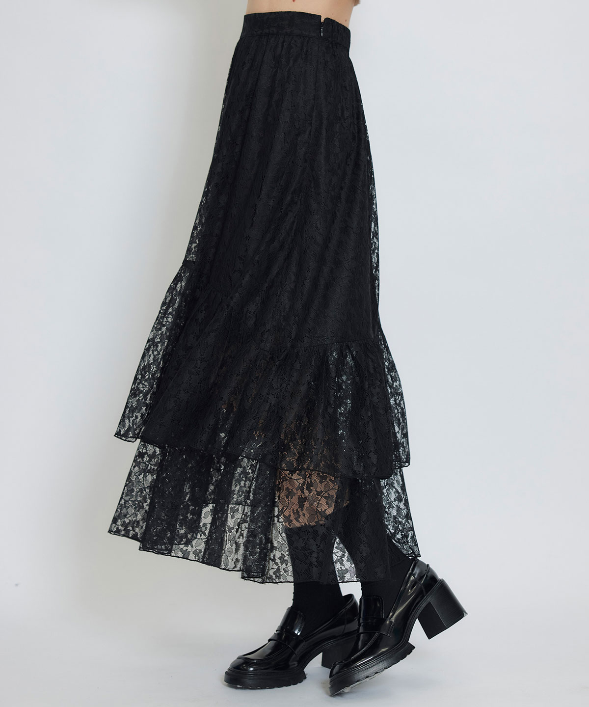 スリットレースフレアロングスカート
