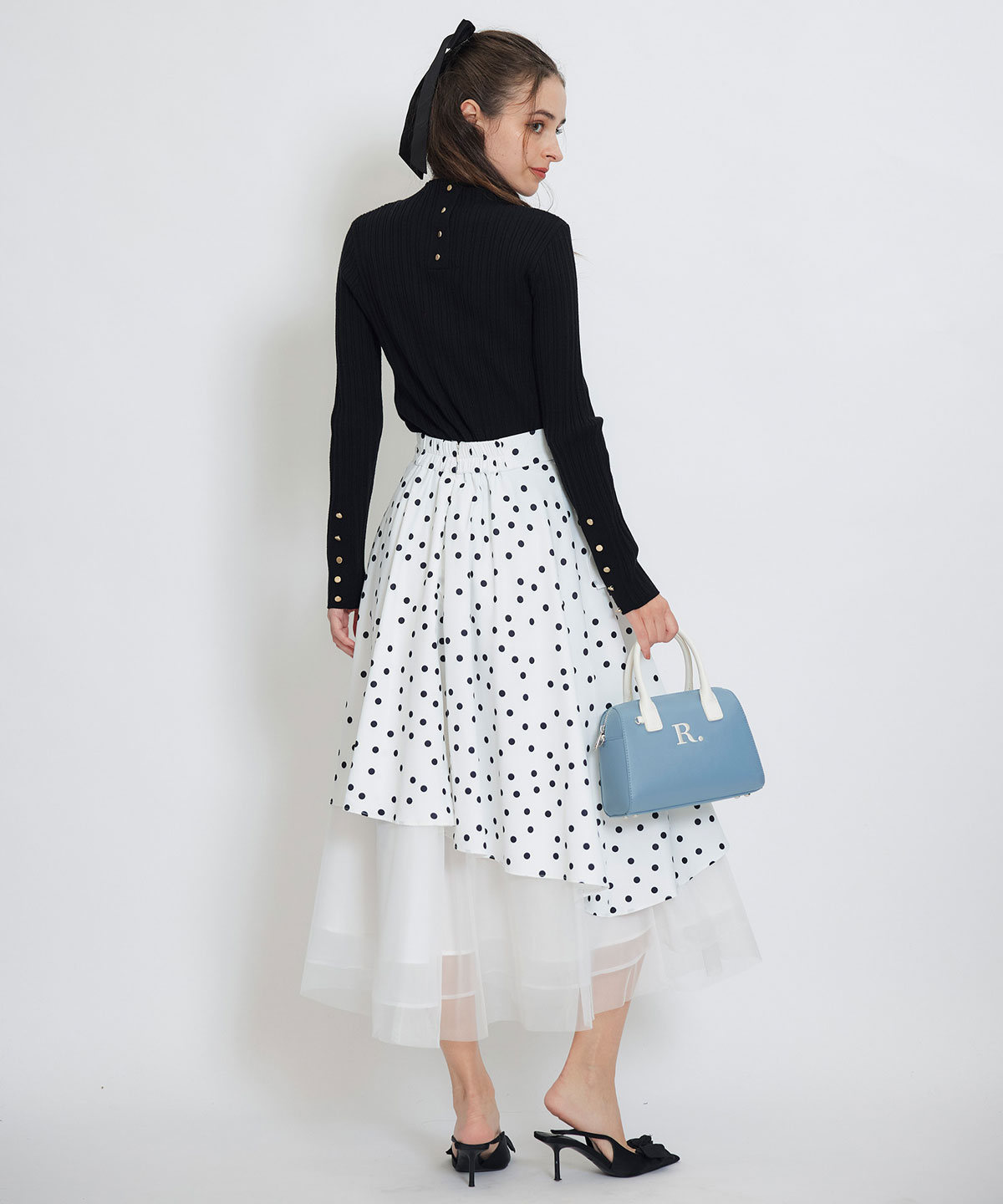 ドットチュールティアードロングスカート