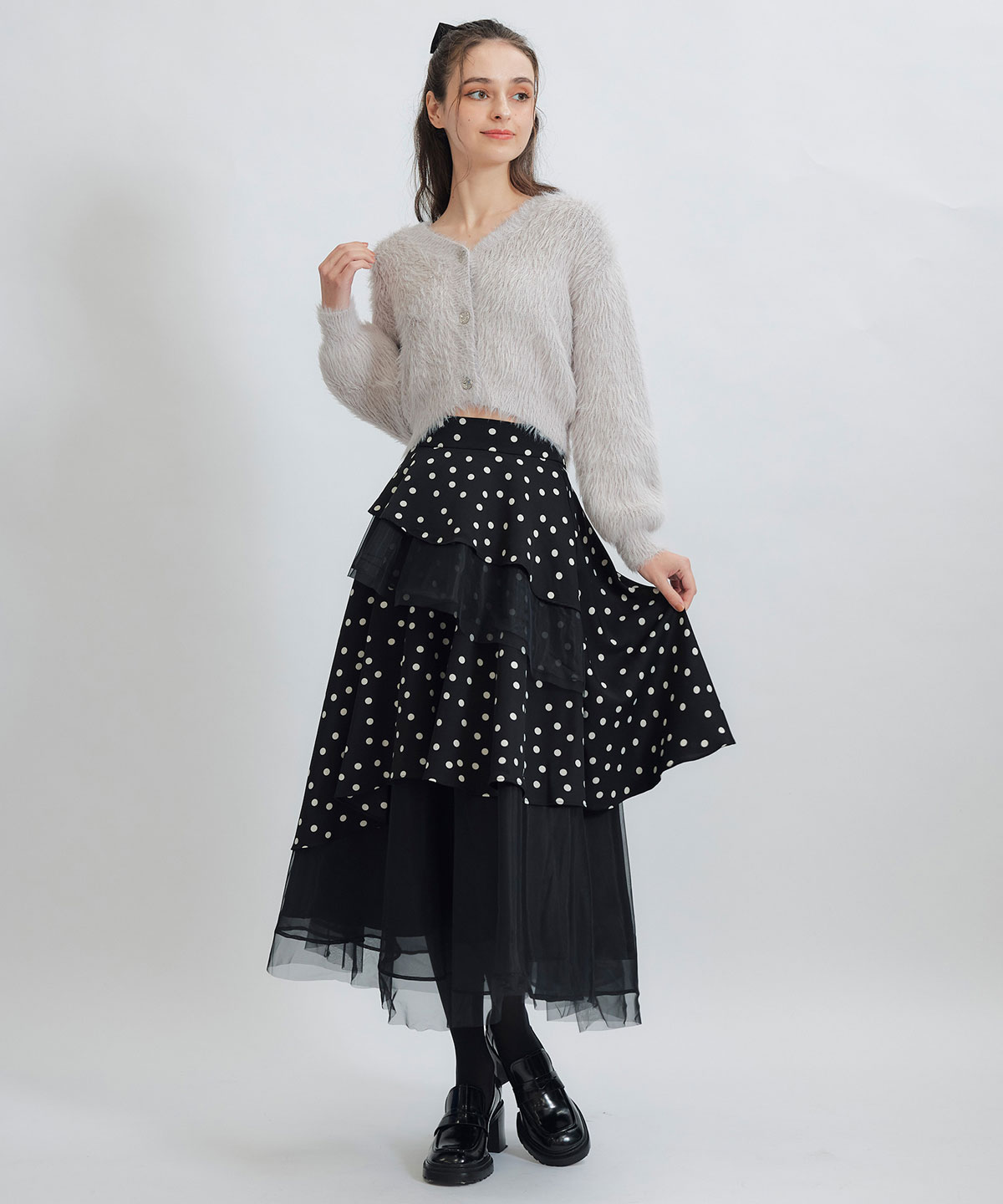 ドットチュールティアードロングスカート