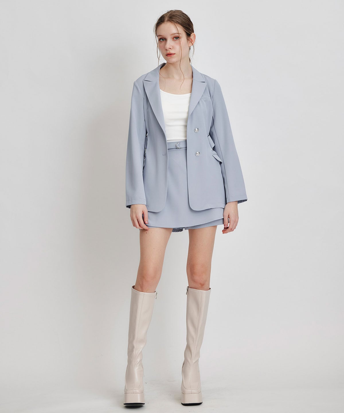 【セットアップ可能】アイシーカラーショートパンツレイヤードフレアミニスカート