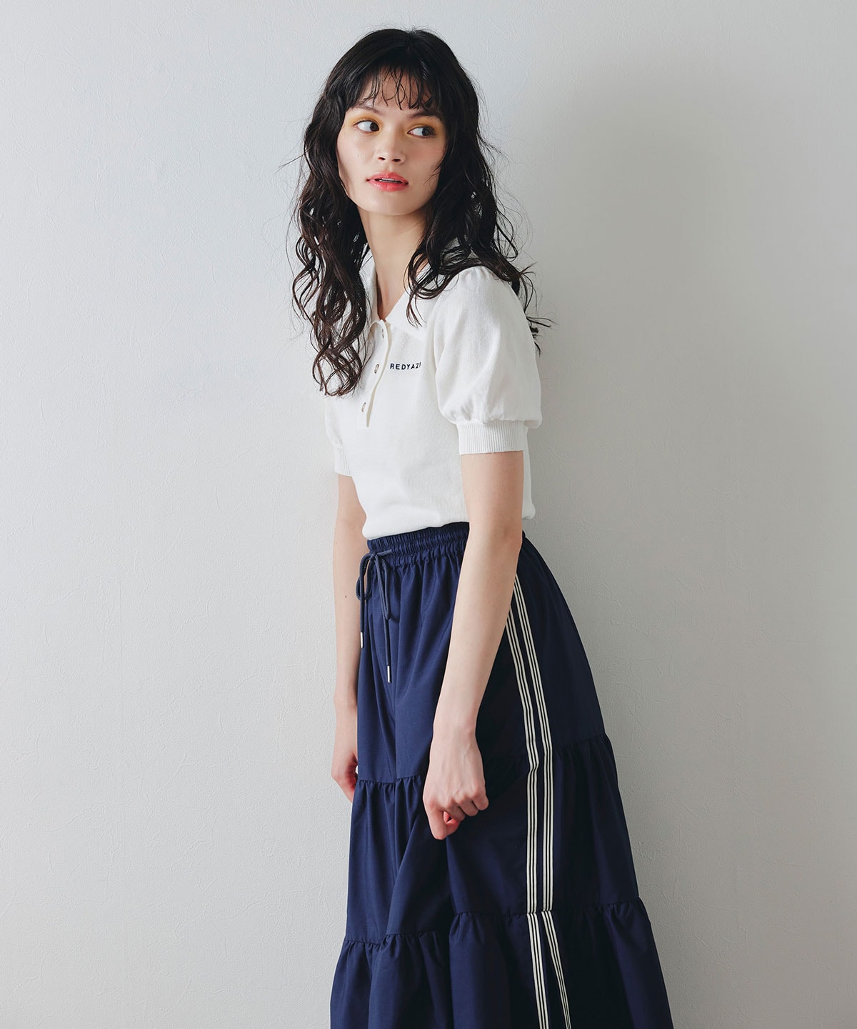 チュールレイヤードラインフレアロングスカート