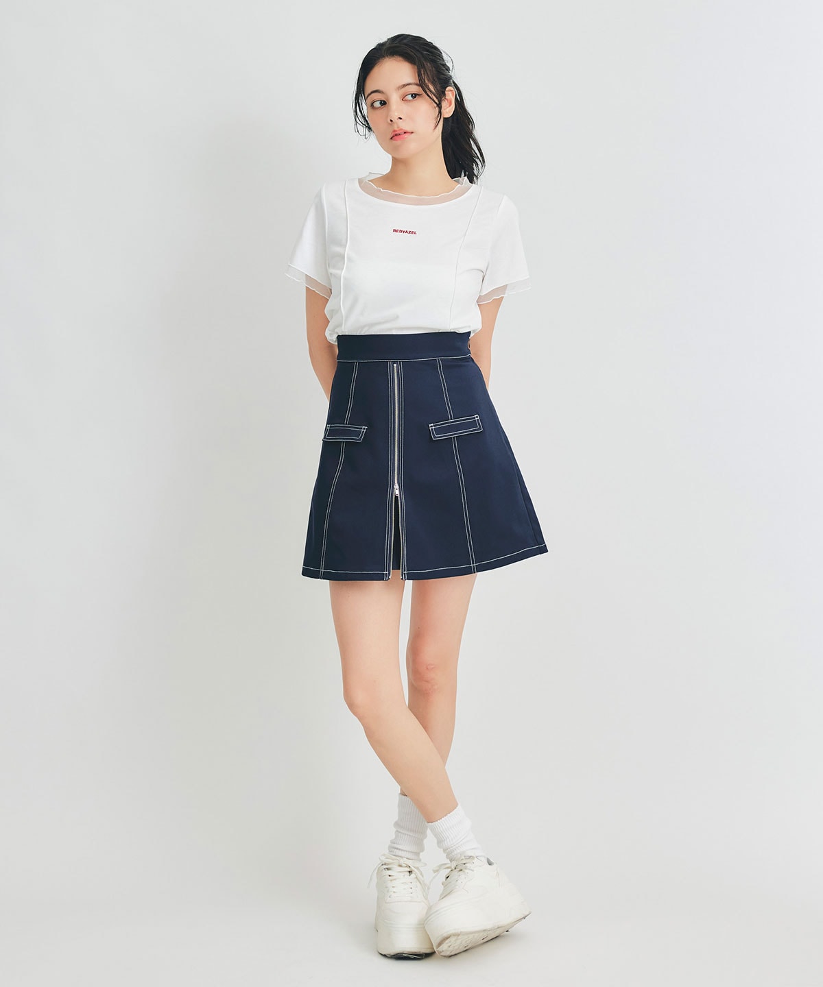 ZIPレイヤードデザインミニスカート