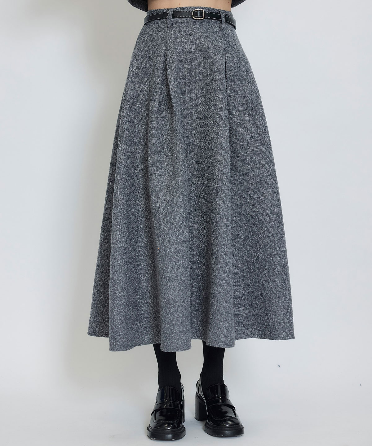 ダブルステッチツイードブラウス×フレアロングスカートセットアップ