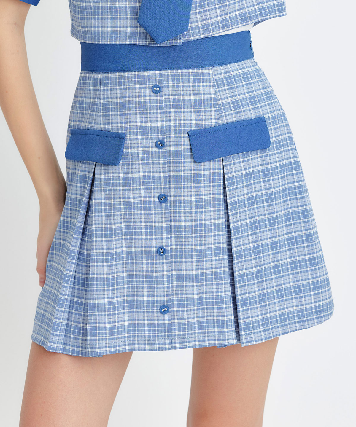 プレッピーネクタイチェックブラウス×プリーツミニスカートセットアップ