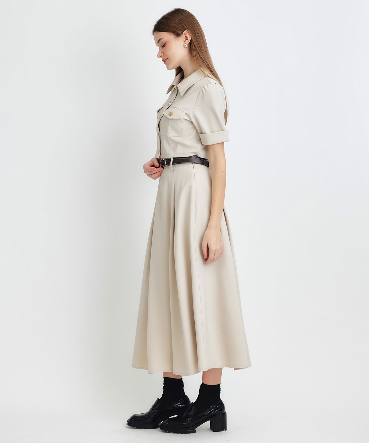 ショートジャケット×フレアロングスカートセットアップ