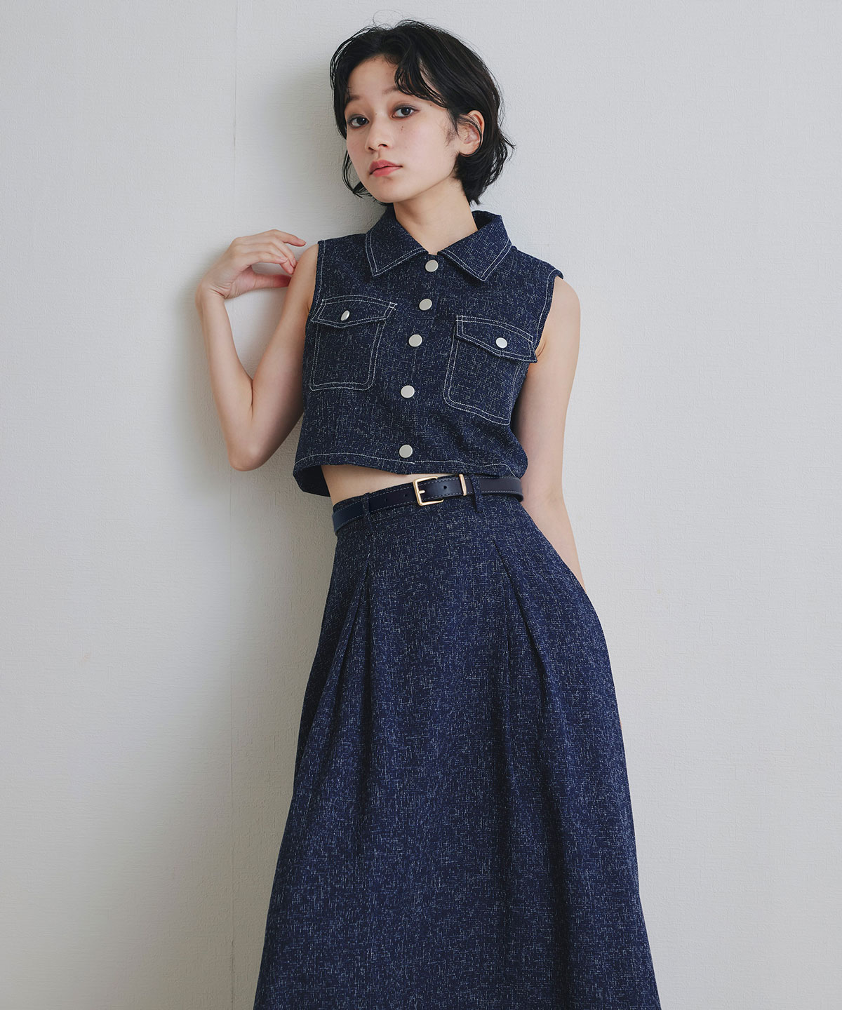 サマーツイードベスト×ロングフレアスカート