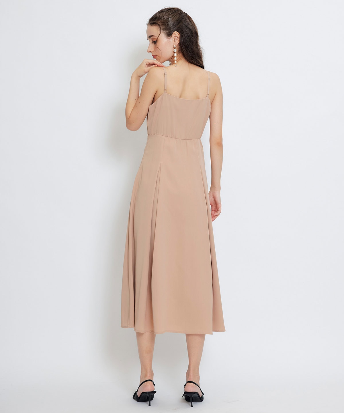 チェックシアーチュールケープ×キャミソールフレアロングドレス