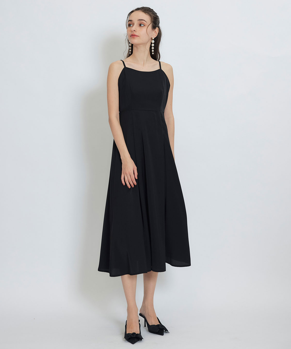 チェックシアーチュールケープ×キャミソールフレアロングドレス