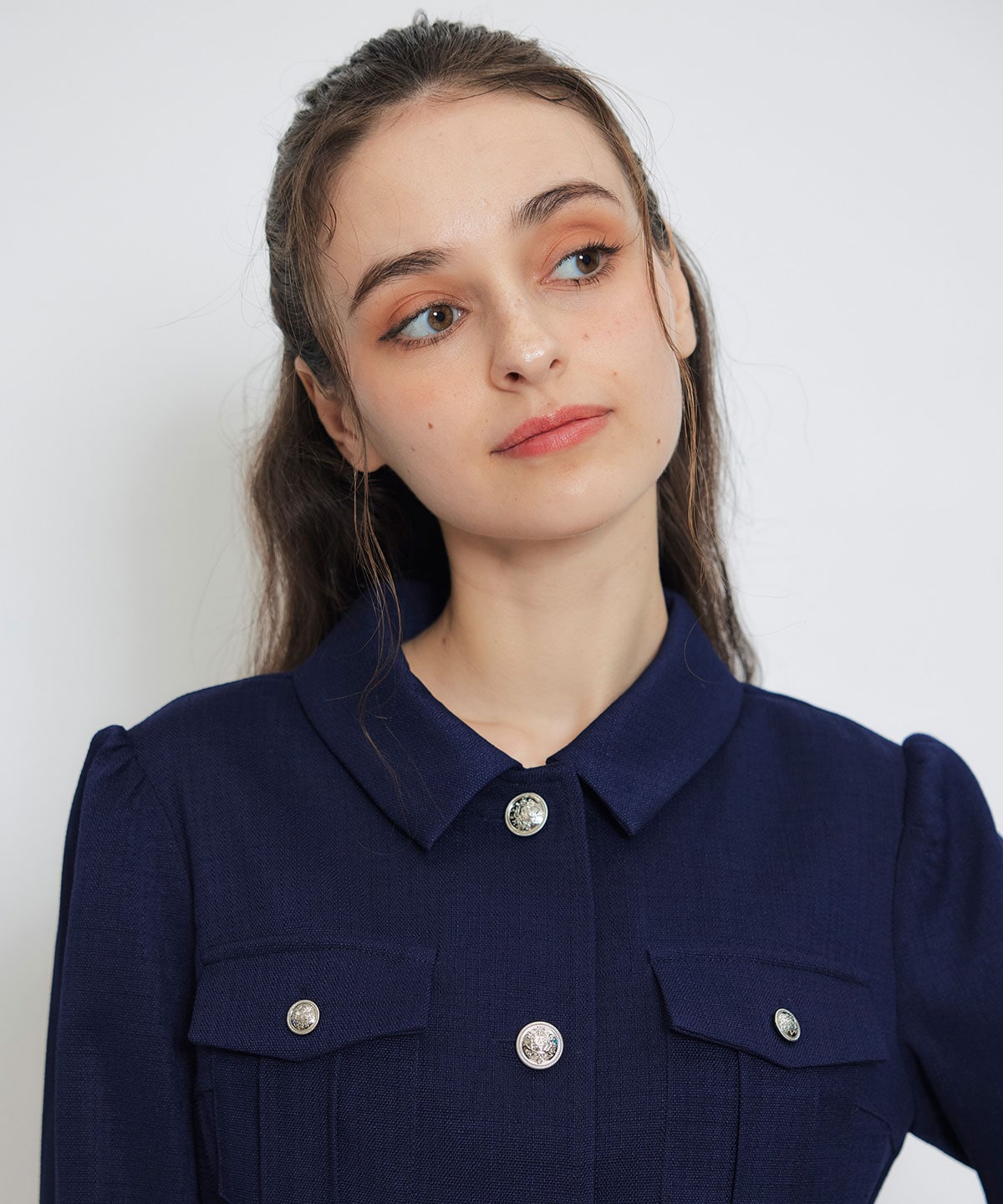 スプリングツイードシャツミニフレアワンピース