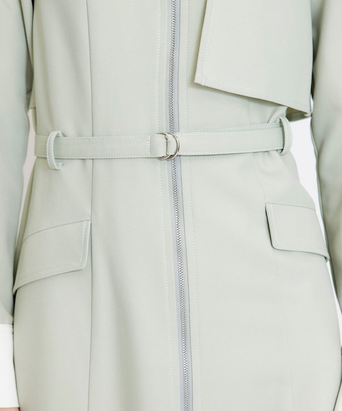 フロントZIPバイカラーロングシャツワンピース