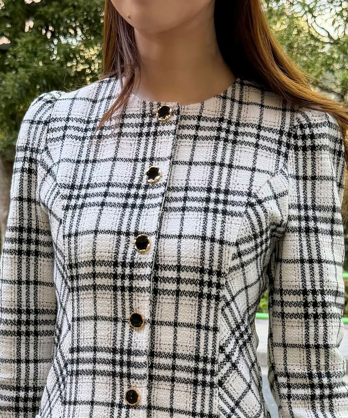 バイアスチェックツイードミニワンピース