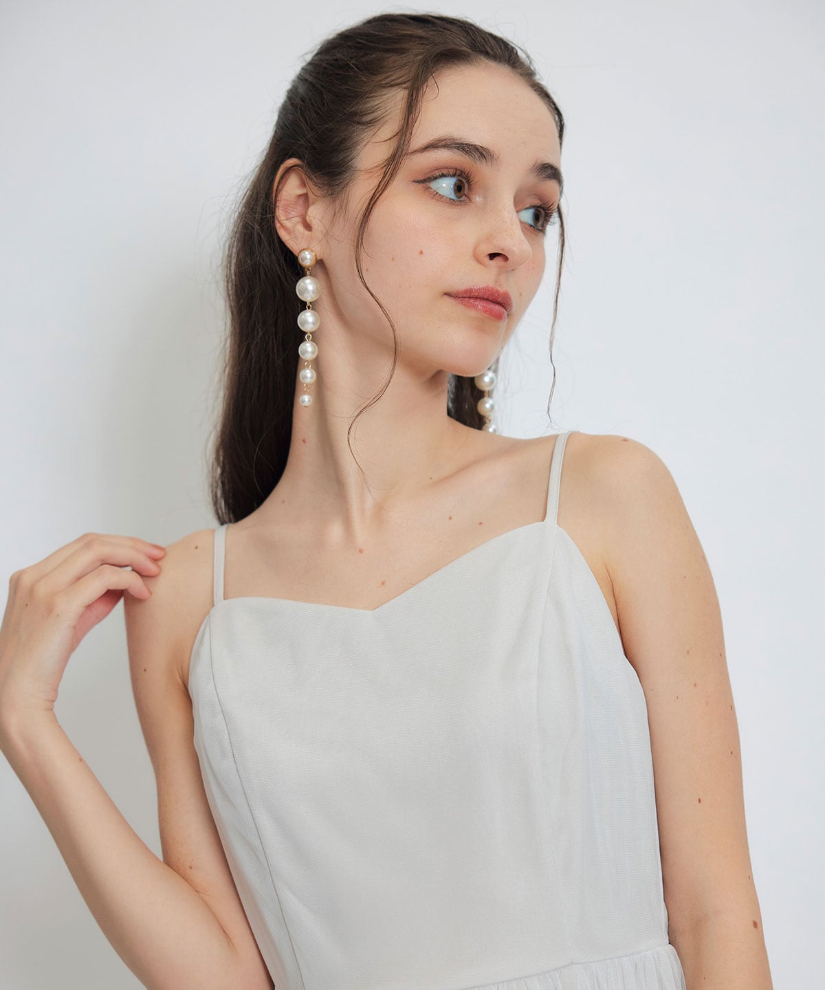 チュールレースティアードトップス×キャミソールフレアロングドレス