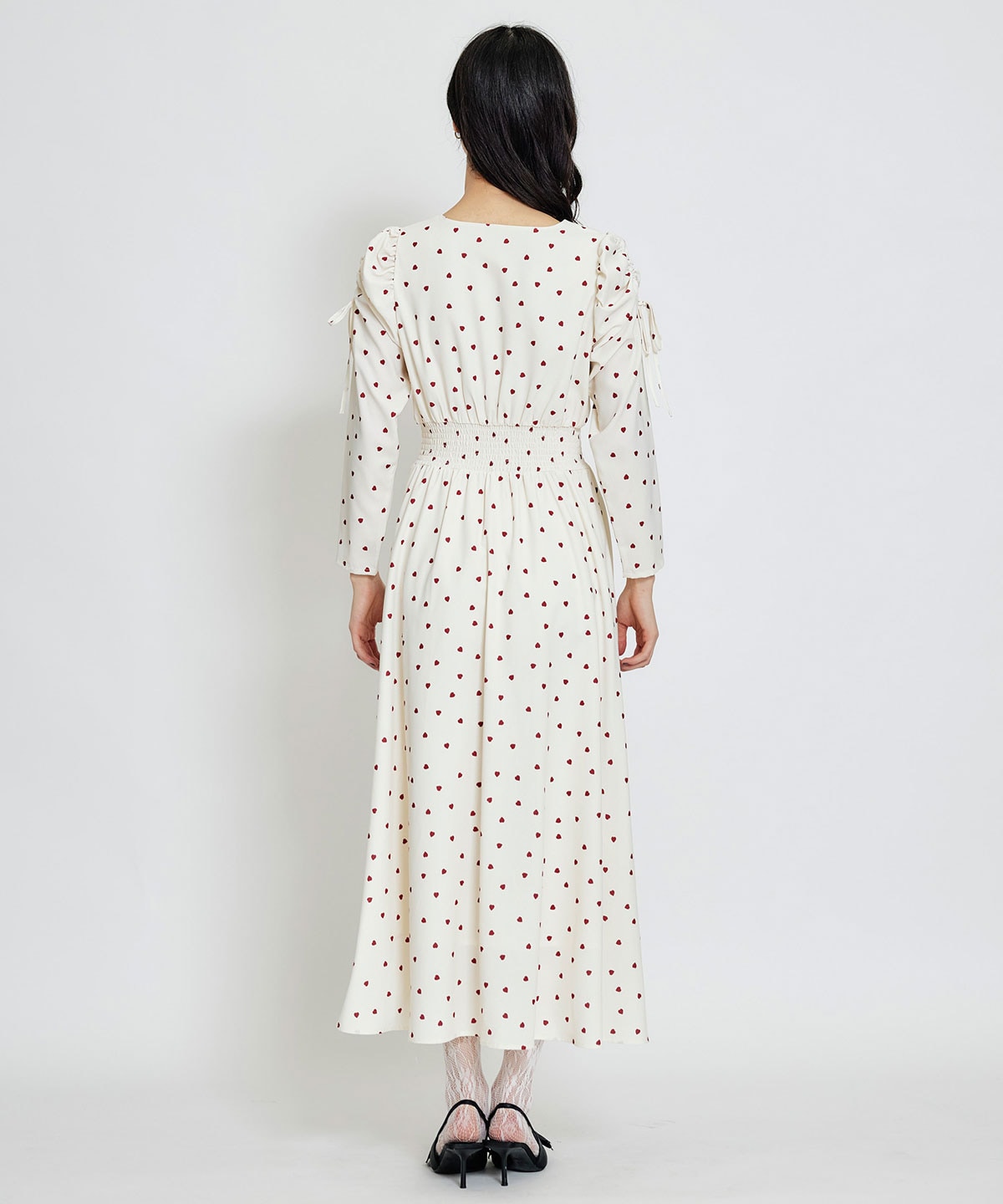 Love Me Heart ギャザーリボンロングフレアワンピース