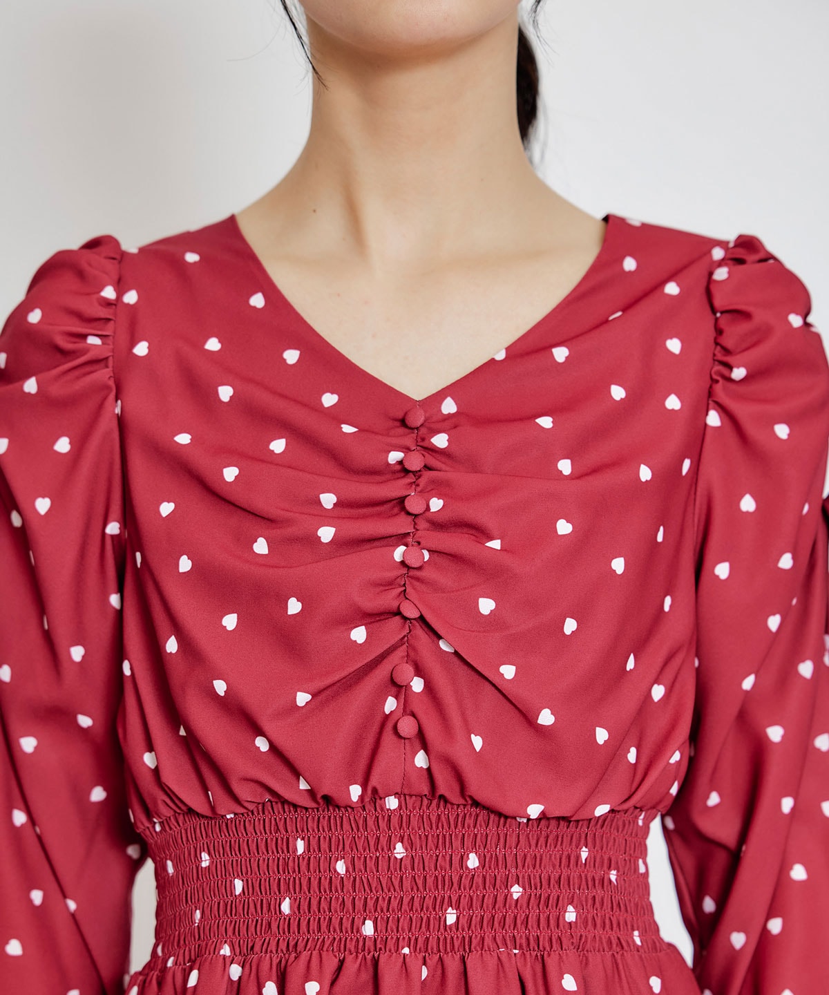 Love Me Heart ギャザーリボンロングフレアワンピース