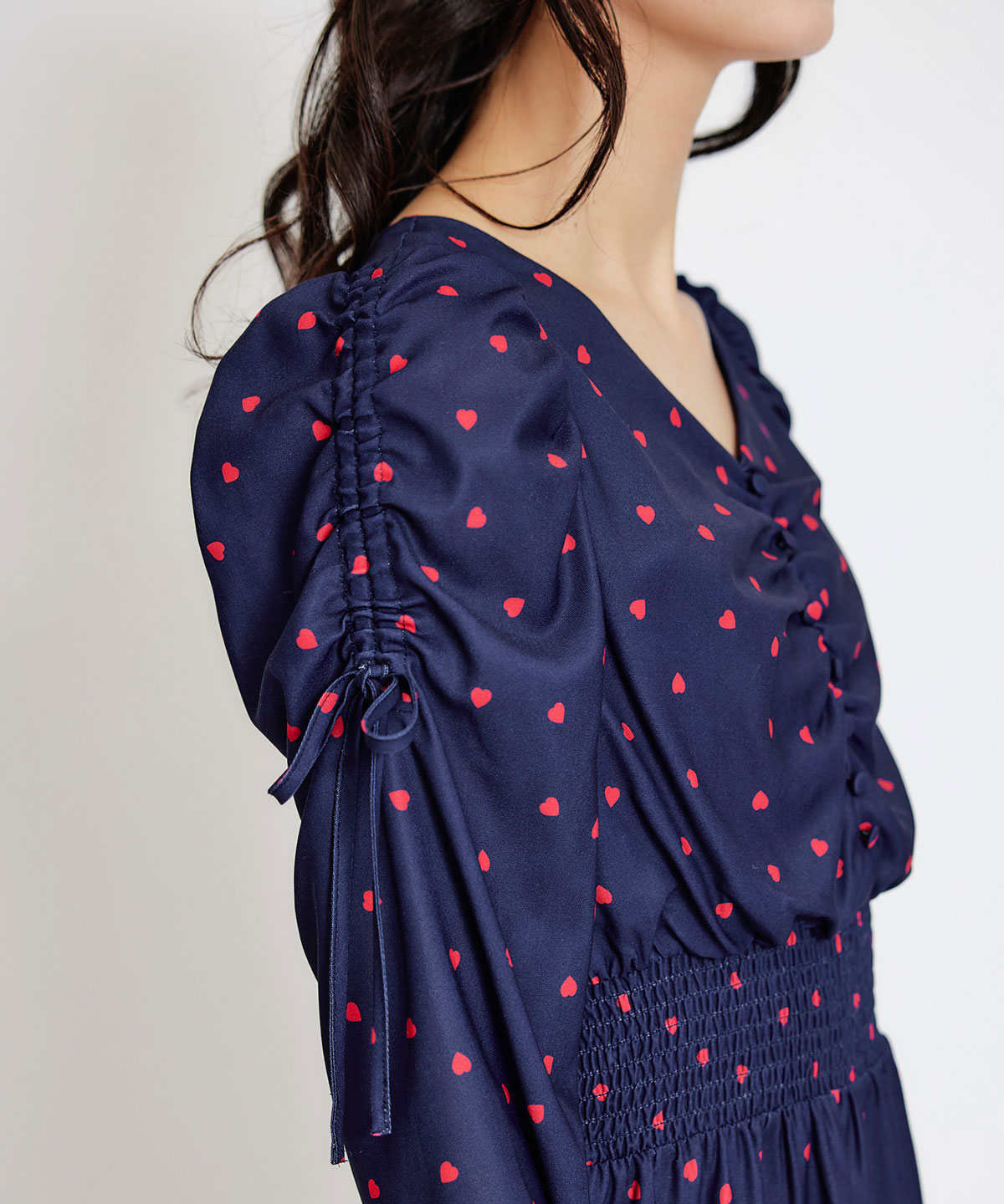 Love Me Heart ギャザーリボンロングフレアワンピース