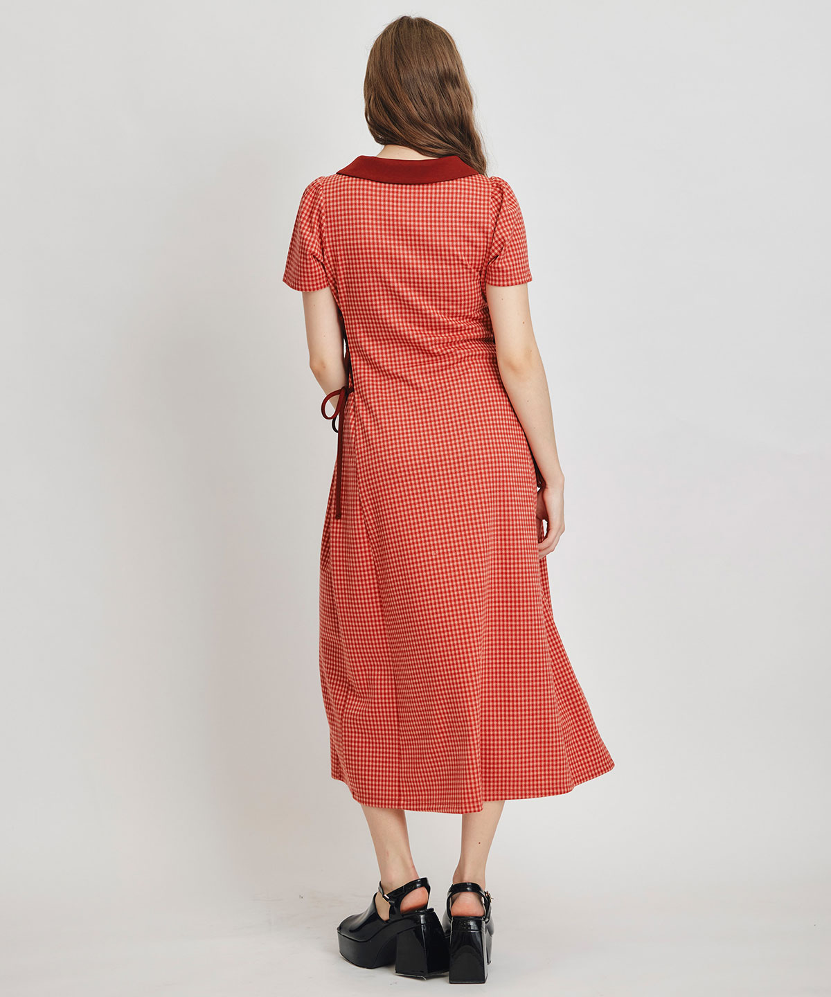 ポロカットレースアップフレアロングワンピース