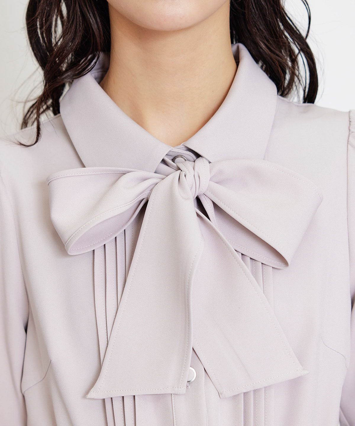 リボンタイプリーツロングシャツワンピース