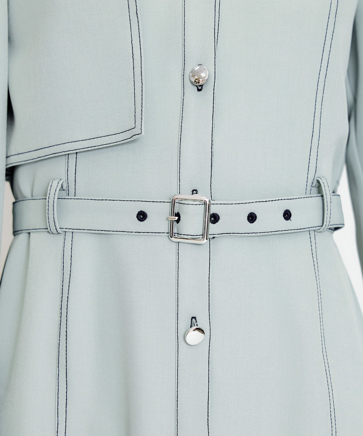 バイカラーステッチフレアミニシャツワンピース