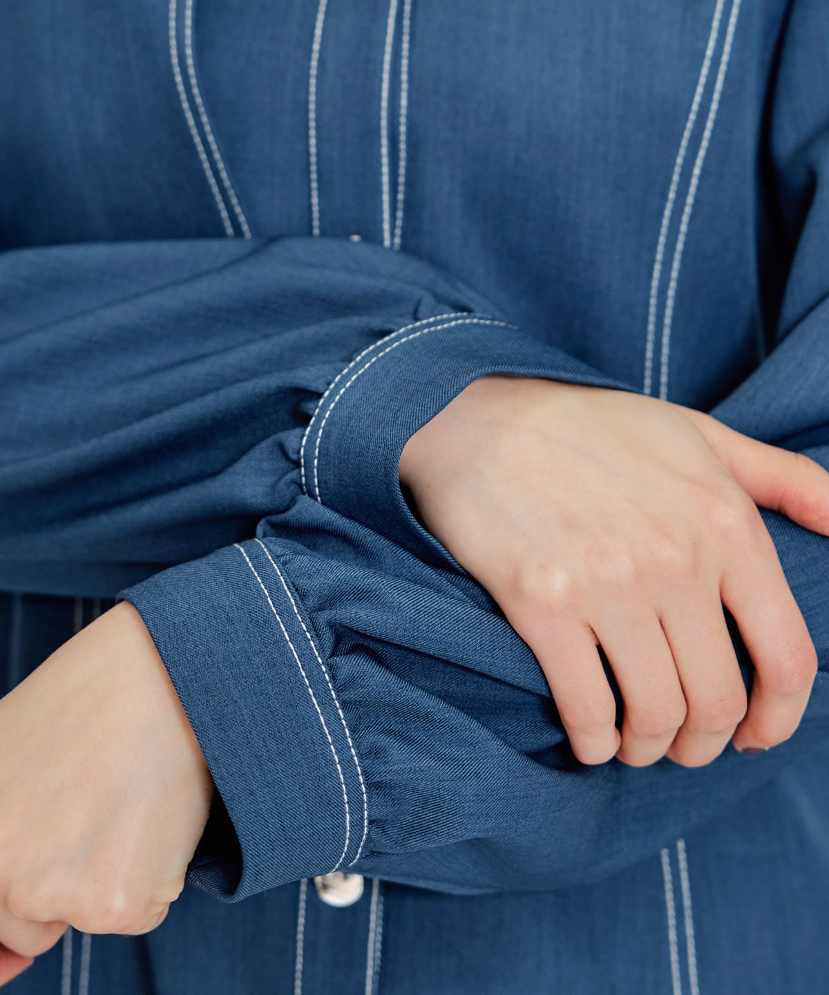 バイカラーステッチフレアミニシャツワンピース