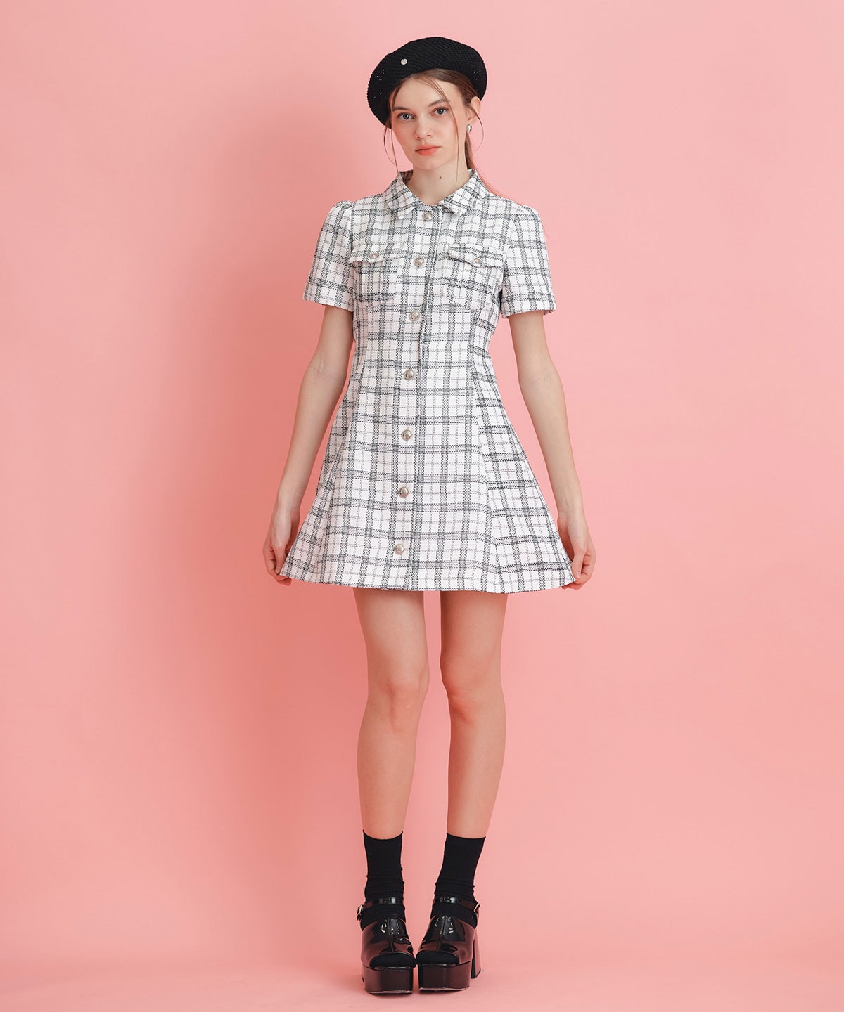 サマーツイードチェックシャツミニワンピース