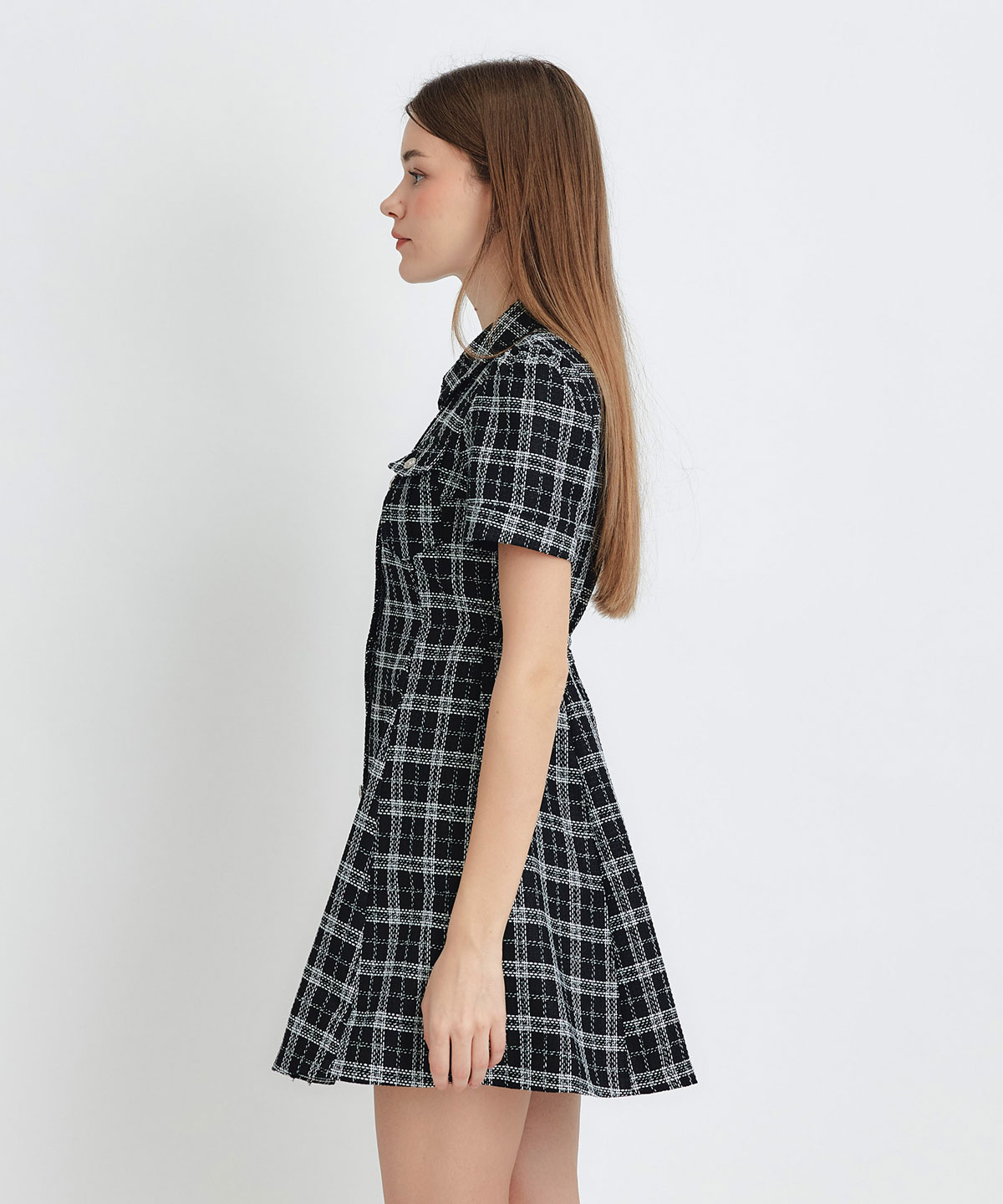 サマーツイードチェックシャツミニワンピース