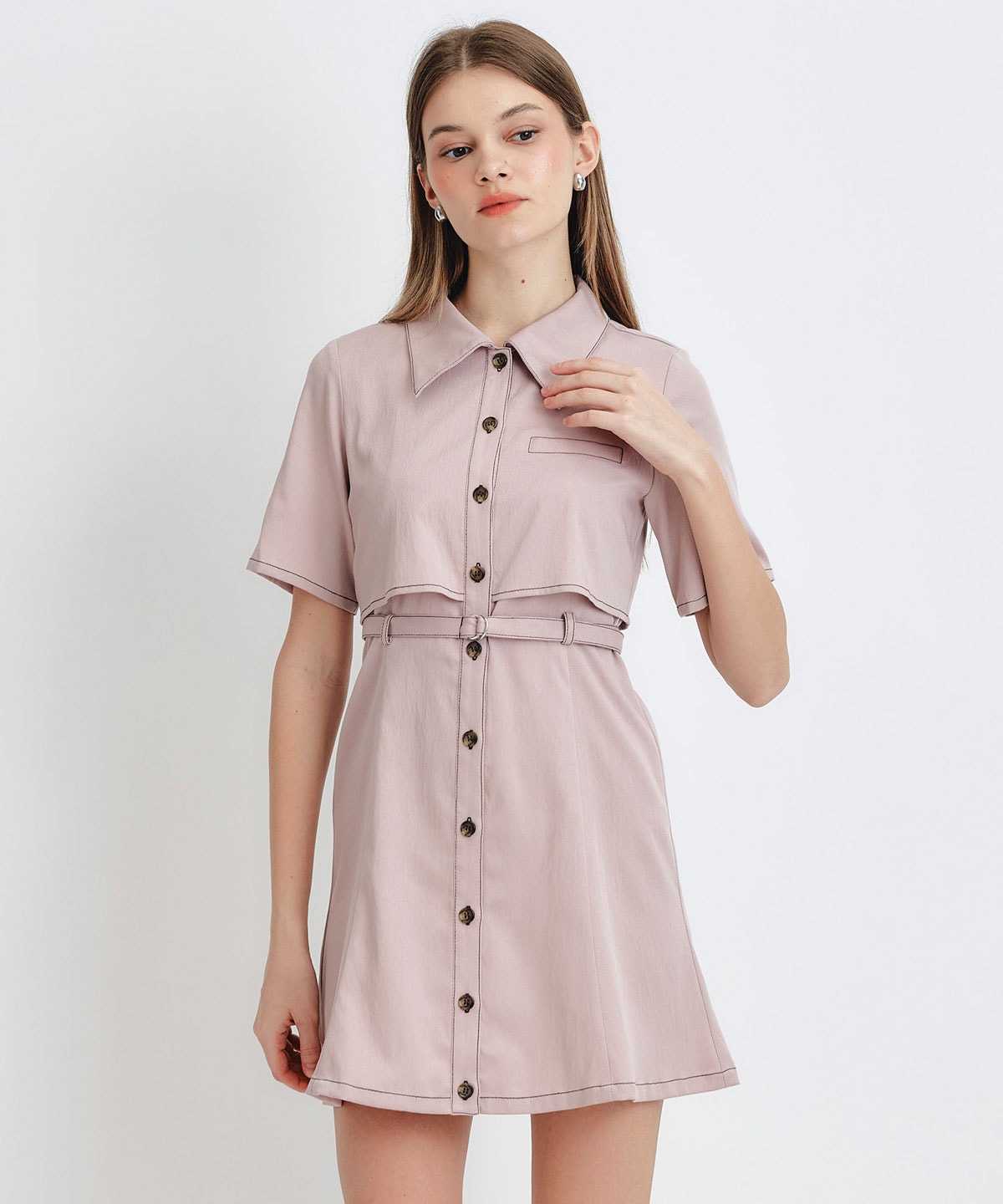 レイヤードライクコントラストフレアミニワンピース