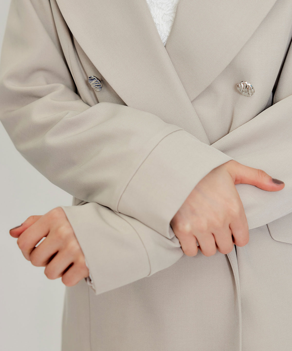 【セットアップ可能】ワイドカラーミドルダブルジャケット