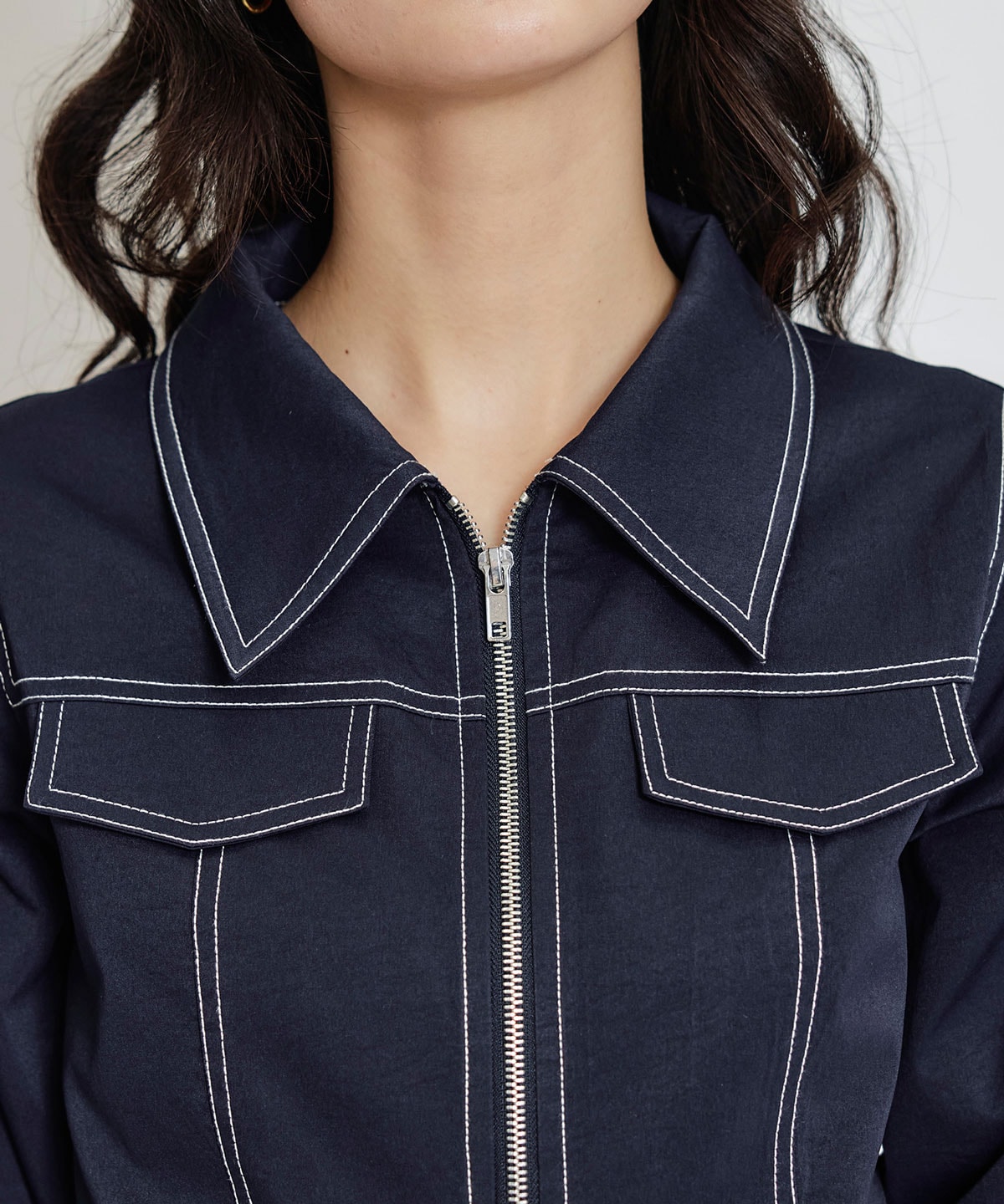 【セットアップ可能】バイカラーステッチショートジャケット