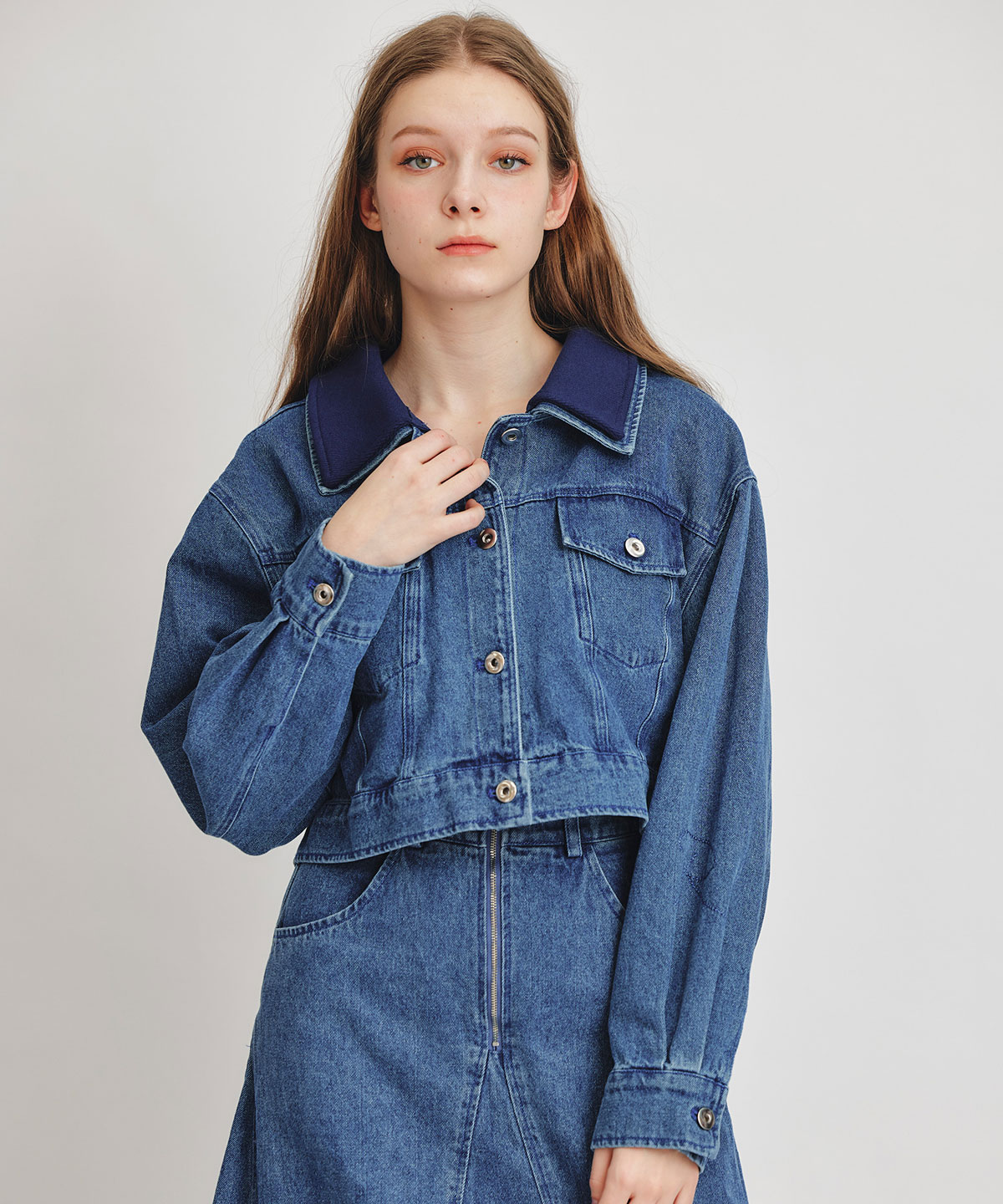 【Chemical Wash Series】ケミカルウォッシュデニムダブルカラーGジャン