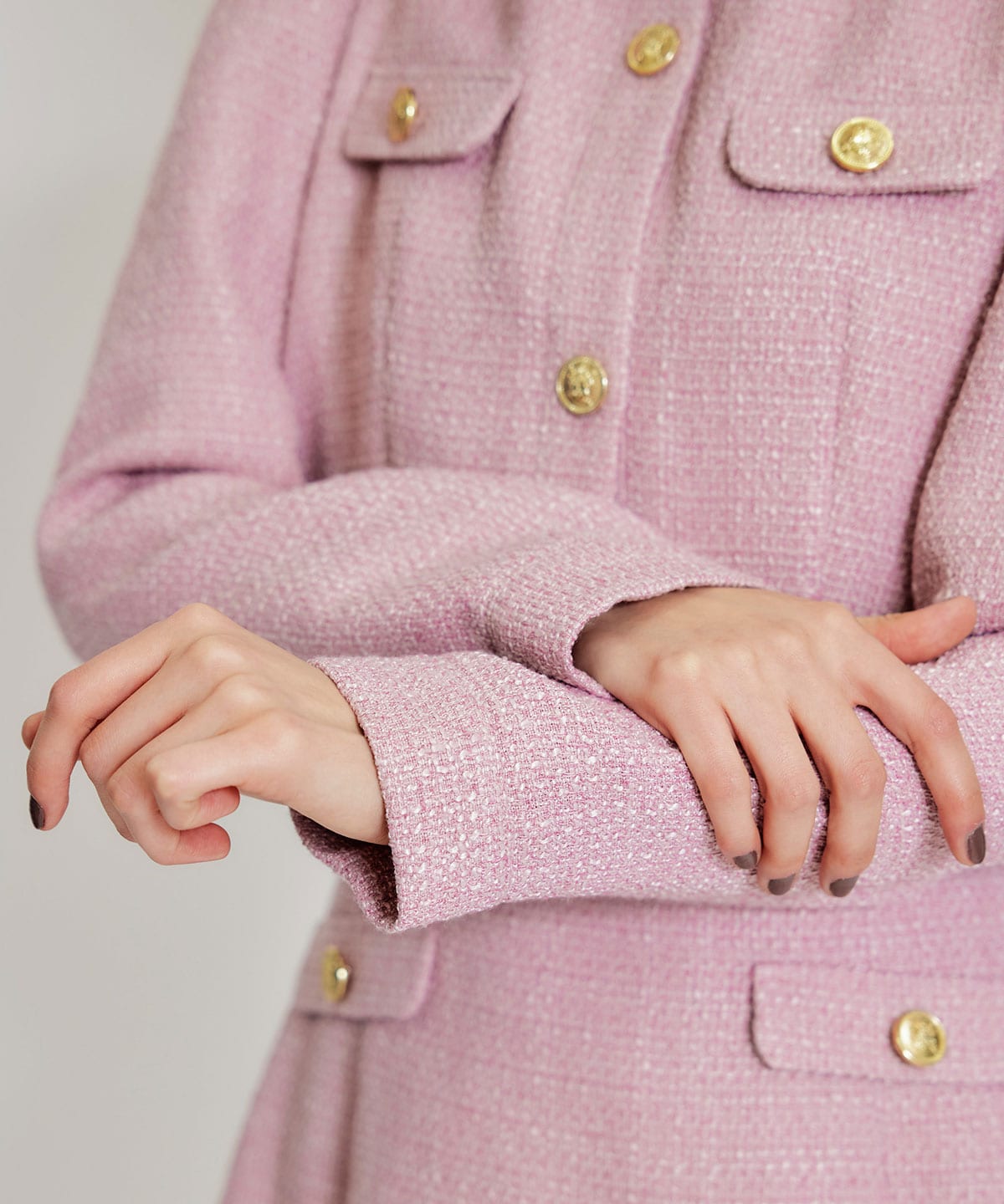 【セットアップ可能】スプリングツイードノーカラージャケット