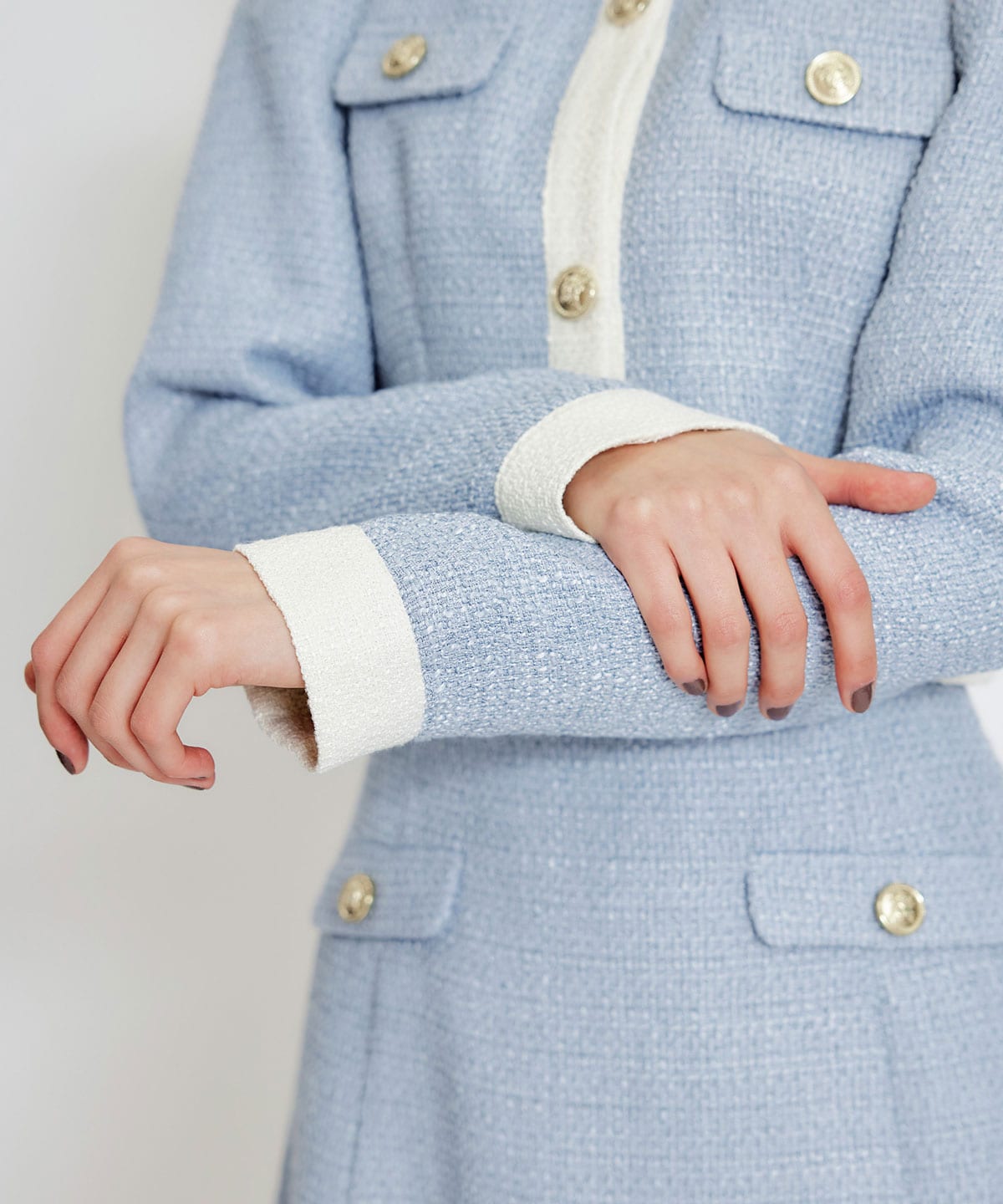 【セットアップ可能】スプリングツイードノーカラージャケット