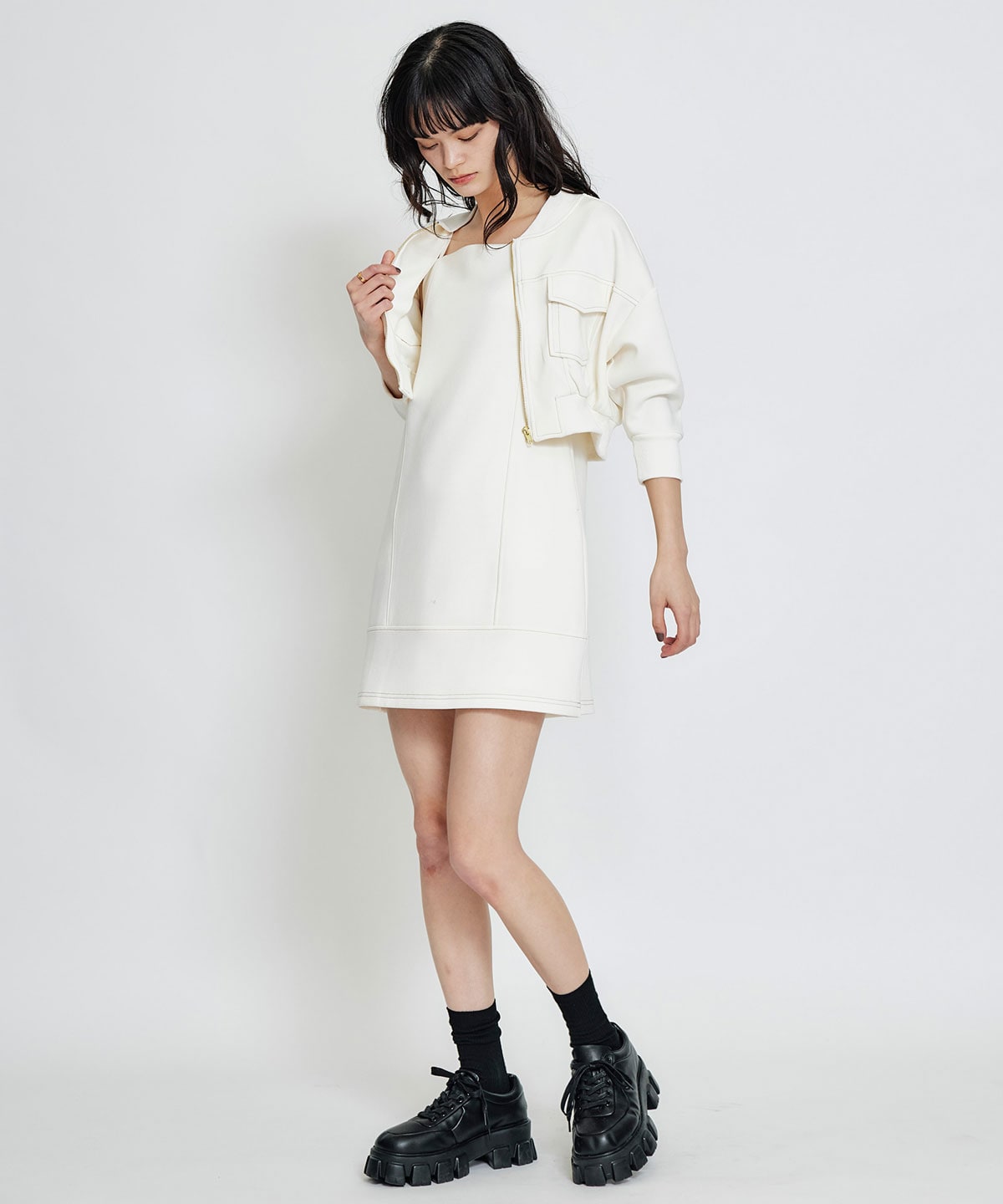 【セットアップ可能】バイカラーステッチカットブルゾン