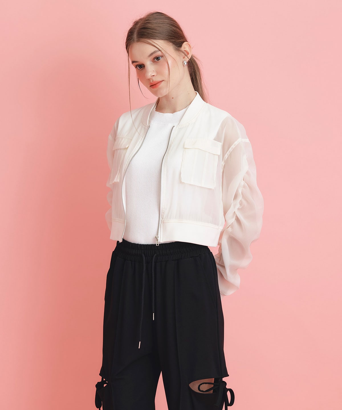 ギャザーシアーショートブルゾン