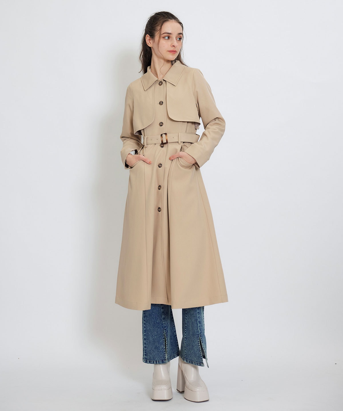 2WAYレイヤードライクリボントレンチコート