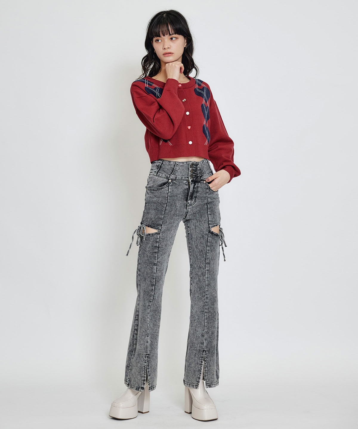 Love Me Heart アーガイルニットカーディガン