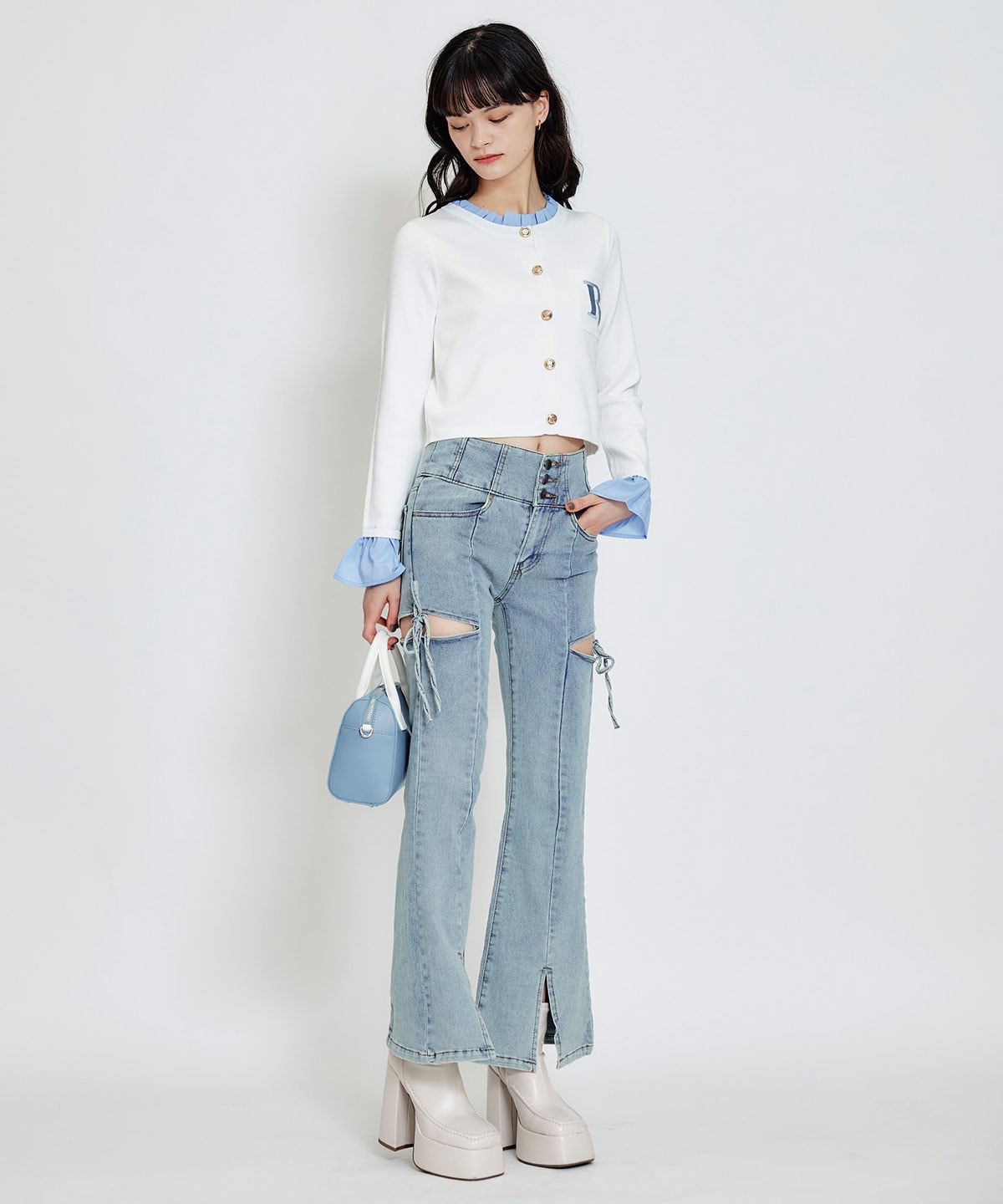 Rフリルレイヤードニットカーディガン