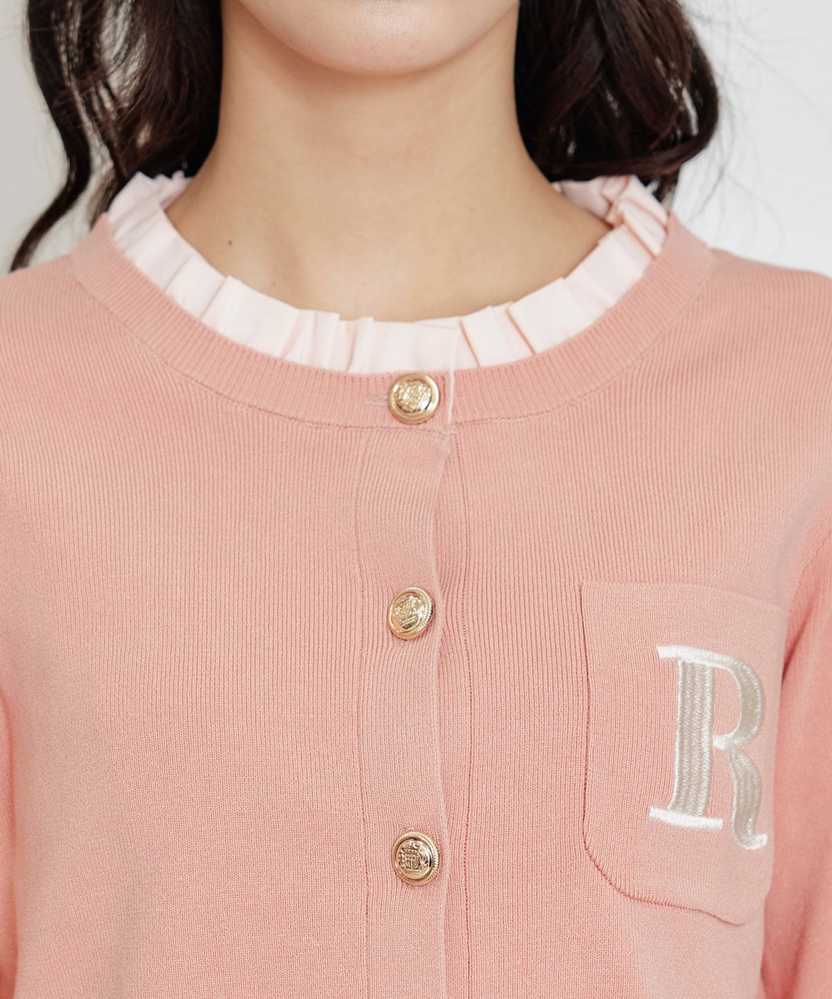 Rフリルレイヤードニットカーディガン