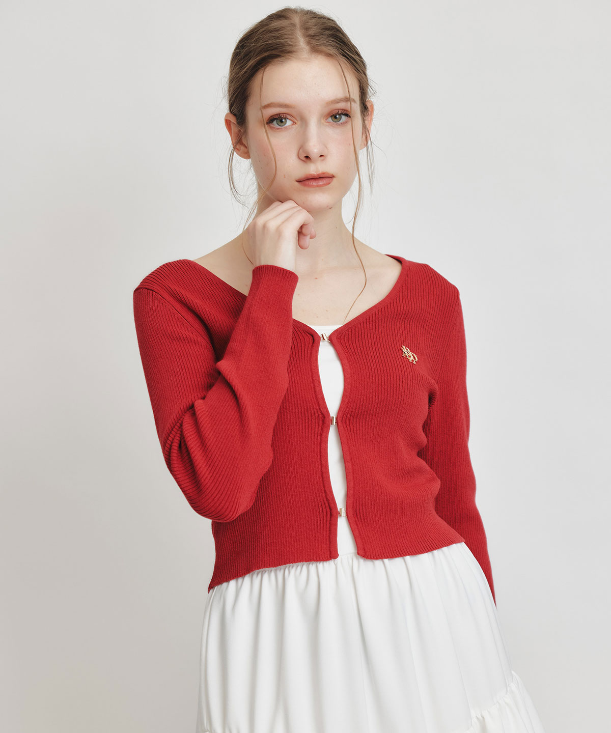 ロゴプレートリブニットカーディガン