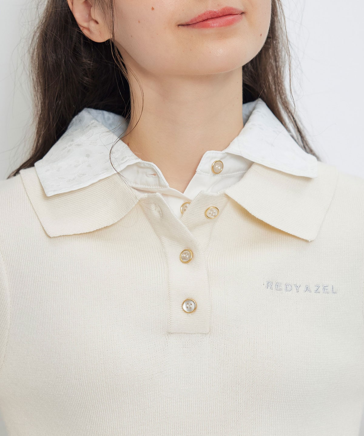 ダブルレースカラーポロニットプルオーバー