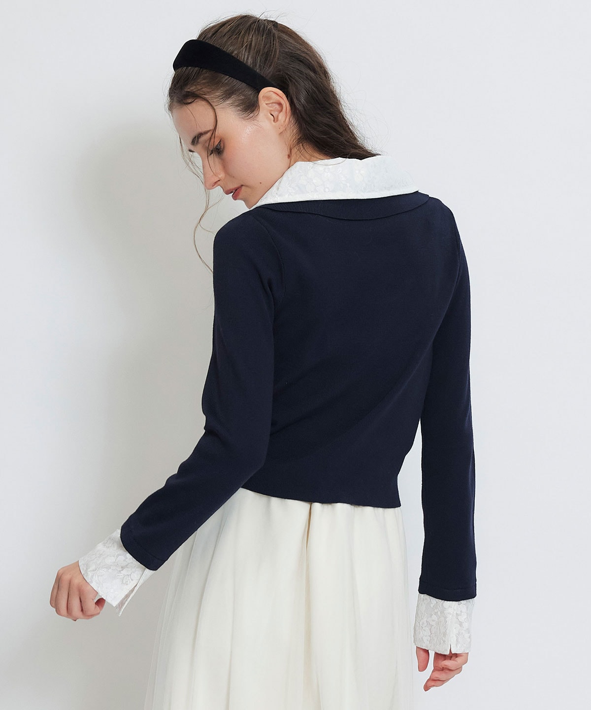 ダブルレースカラーポロニットプルオーバー