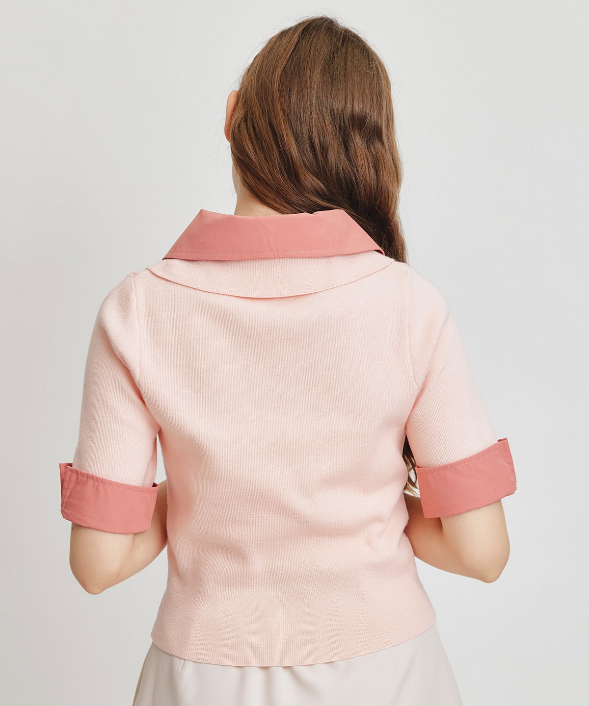 ダブルカラーハーフスリーブニットプルオーバー