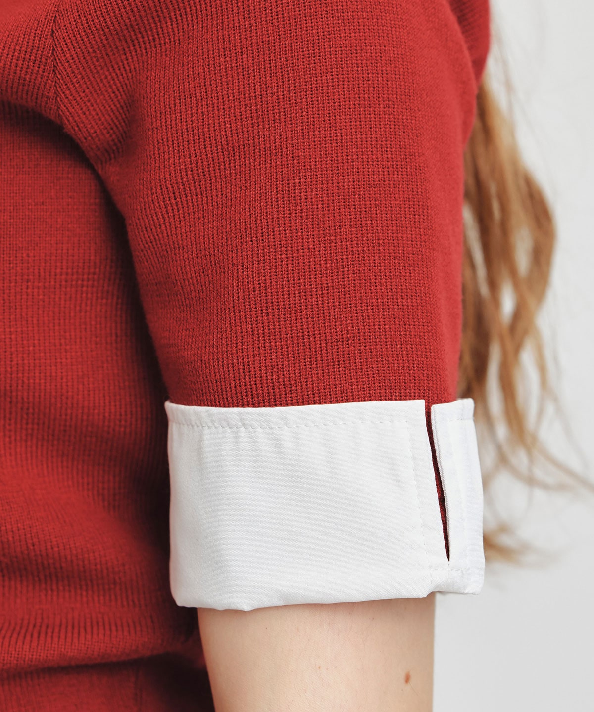 ダブルカラーハーフスリーブニットプルオーバー