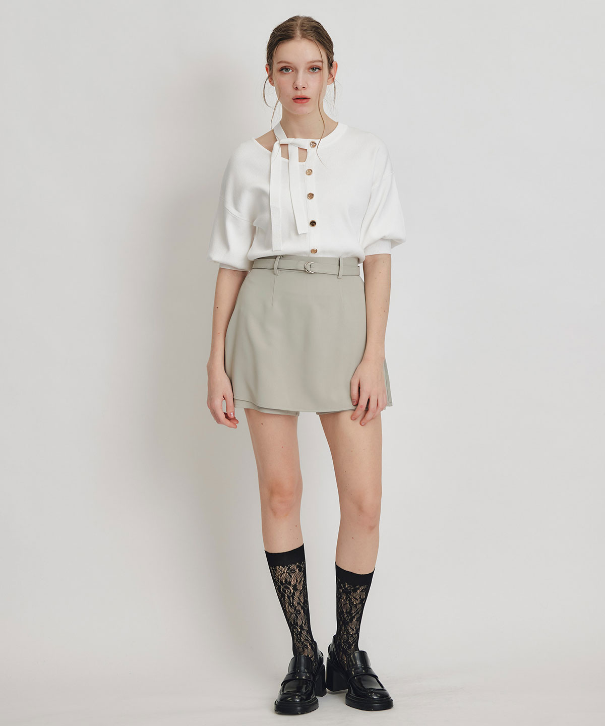 アシメカットデザインハーフスリーブニットプルオーバー