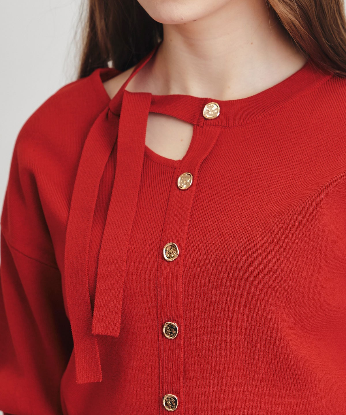 アシメカットデザインハーフスリーブニットプルオーバー