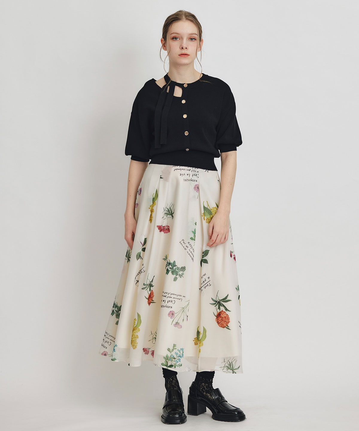 アシメカットデザインハーフスリーブニットプルオーバー