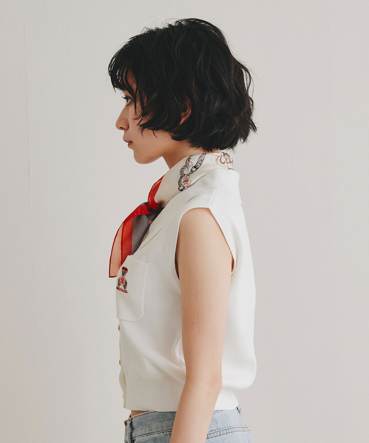 Azelyポロニットノースリーブプルオーバー