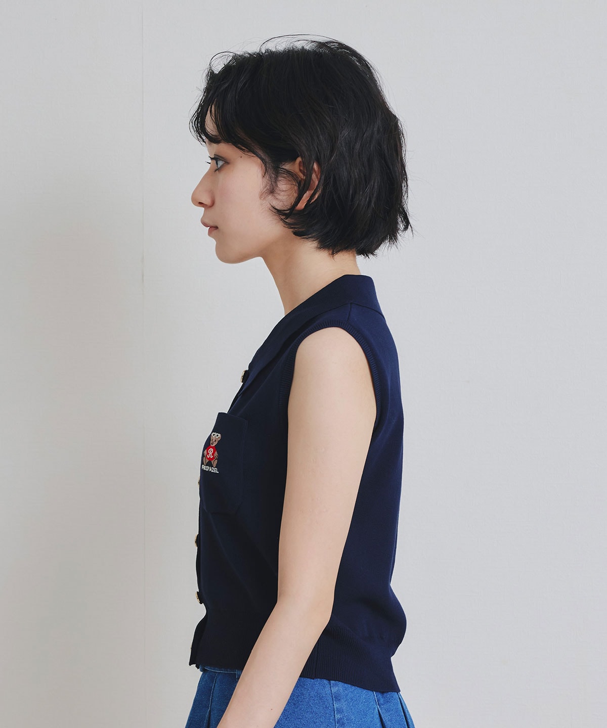 Azelyポロニットノースリーブプルオーバー