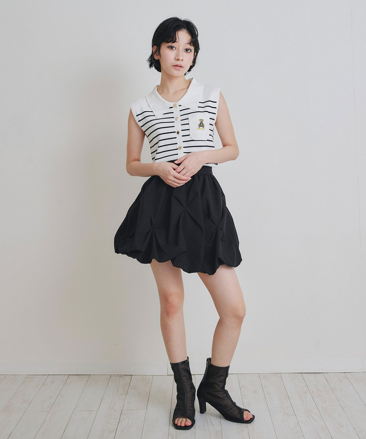 Azelyポロニットノースリーブプルオーバー